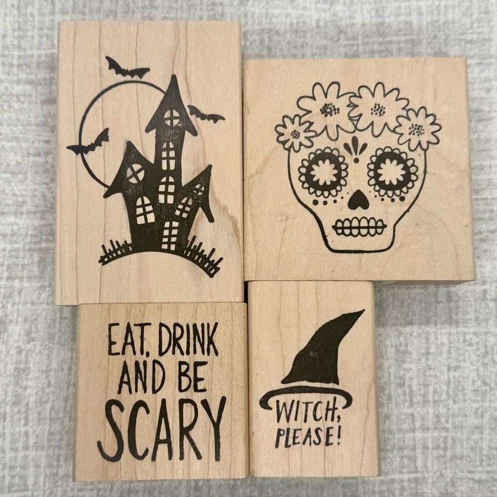 NWT Paper Source Halloween Wooden Rubber Stamp Set of 4 🎃